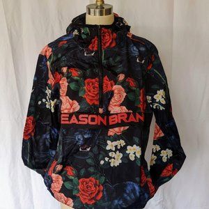 REASON Brand Women's Size Medium Windbreaker Anorak Jacket Panther Roses Flowers